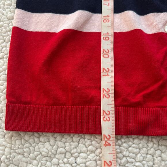 Talbots Red Navy Pink Stripe 3/4 Sleeve Cardigan Small - Picture 8 of 8